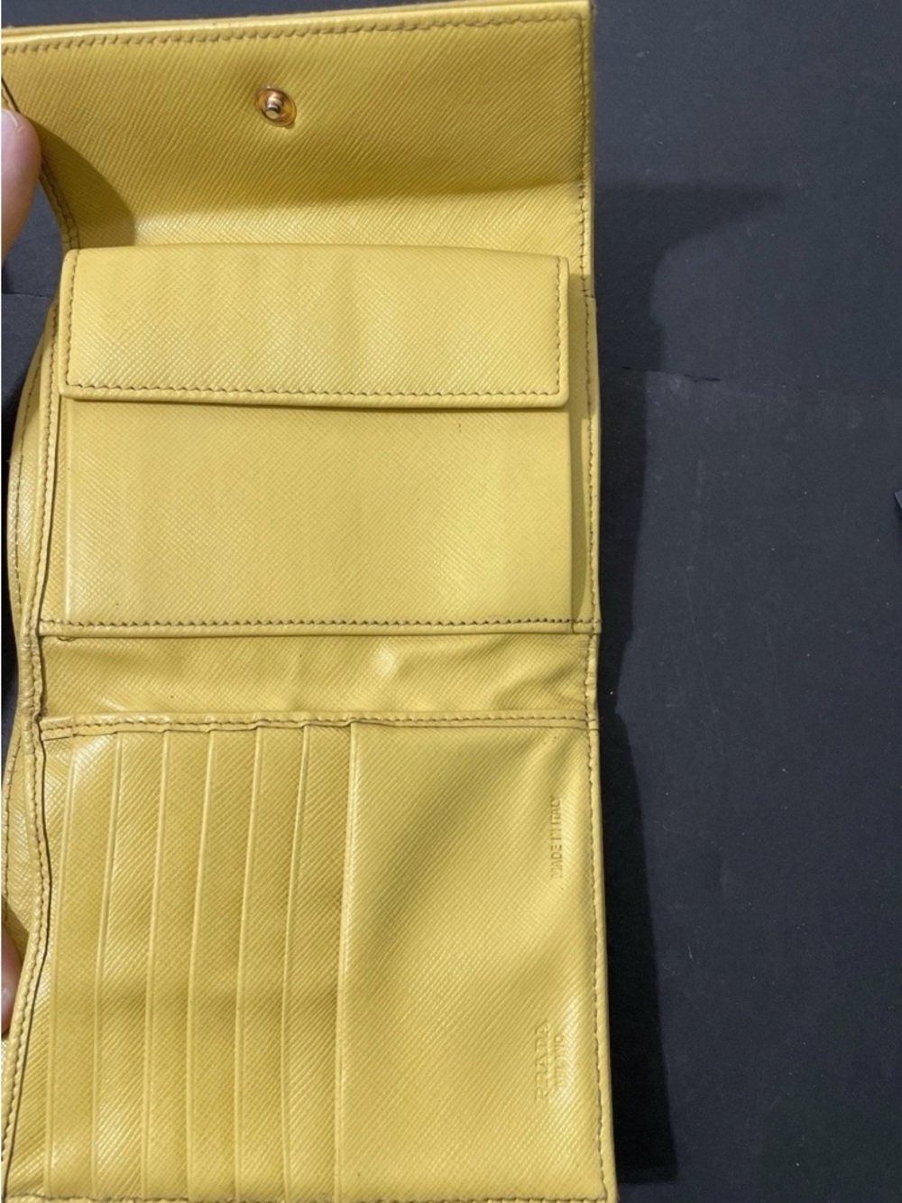 PRADA Triangle Logo Fold Wallet Nylon Butter Yellow ✨USED - Authentic - Picture 4 of 7